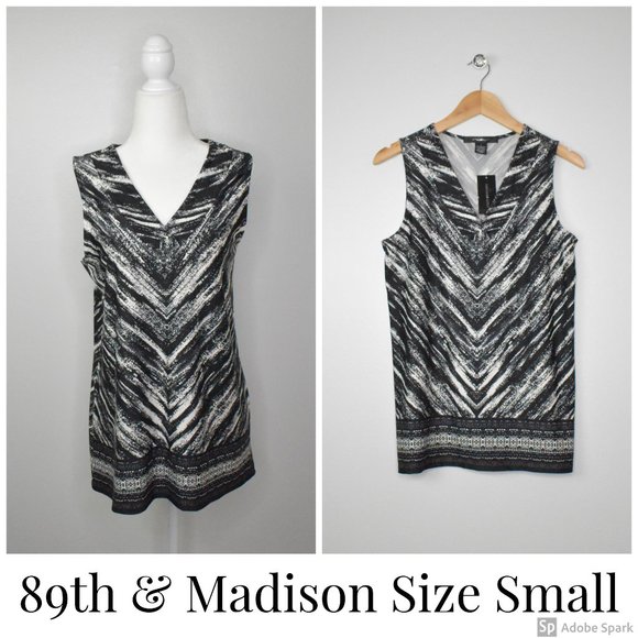NWT 89th & Madison Sleeveless Blouse Black White S - Picture 1 of 9